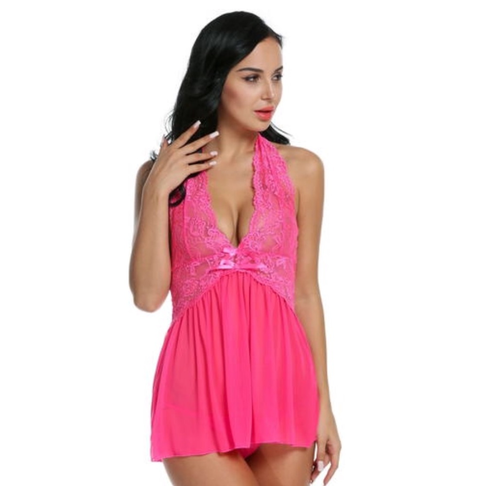 Babydoll Halter Backless Lingerie Dress & Thong